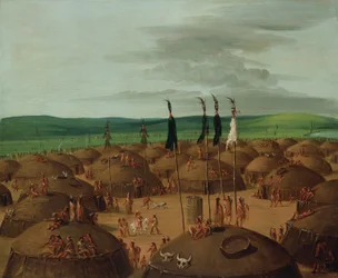 Vogelperspektive des Mandan-Dorfes, 1800 Meilen oberhalb von St. Louis