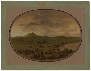 Biwak einer Sioux-Kriegspartei bei Sonnenaufgang