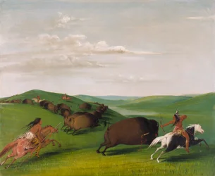 Büffeljagd mit Bögen und Lanzen