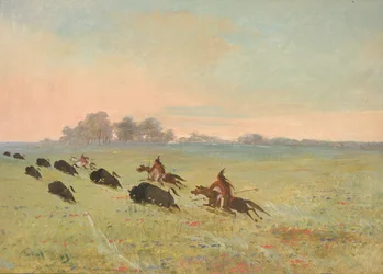 Comanche-Indianer jagen Büffel