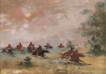 Comanche-Kriegspartei, auf Wildpferden reitend, 1834-1837