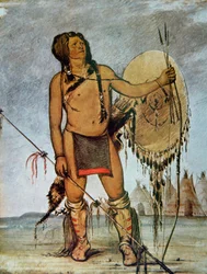 Comanchenkrieger mit Schild, Lanze sowie Pfeil und Bogen, ca. 1835