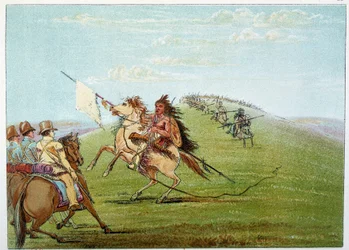 Indianer Amerikas: Indianer im Kampf gegen die Armee. Illustration von George Catlin (1794-1872)