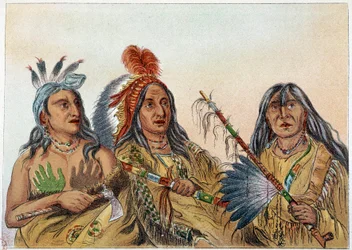 Indianer Amerikas: Porträt von Sioux-Häuptlingen, deren Rivalität konstant war. Illustration von George Catlin (1794-1872)