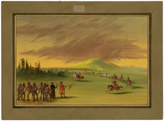 La Salle trifft auf eine Kriegspartei der Cenis-Indianer auf einer texanischen Prärie. 25. April 1686