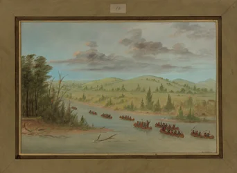 La Salles Truppe betritt den Mississippi in Kanus, 6. Februar 1682