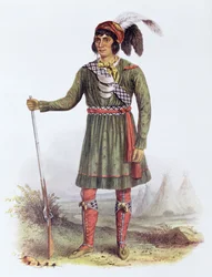Osceola oder „Aufgehende Sonne“, ein Anführer der Seminolen, 1838, Illustration aus „The Indian Tribes of North America, Vol. 2“ von Thomas L. McKenney und James Hall, veröffentlicht von John Grant
