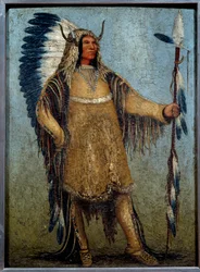 Ganzkörperporträt eines indischen Häuptlings in Festtagskleidung (George Catlin)