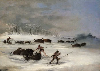 Sioux-Indianer auf Schneeschuhen, die Büffel jagen, 1846-1848