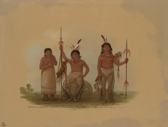 Zwei Arapaho-Krieger und eine Frau, 1861-1869.
