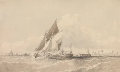 Segelbarken und Boote in rauer See