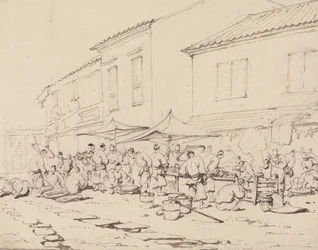 Ein Marktplatz mit Menschenmenge