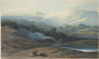 Ruhendes Vieh in einer Berglandschaft, Bengalen