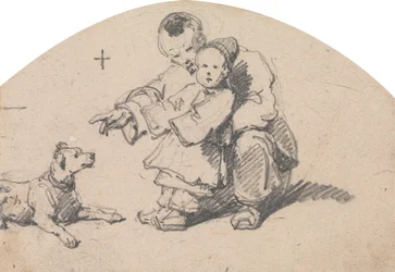 Chinesischer Vater und Kind mit Hund