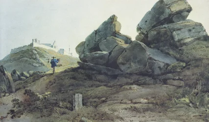 Felsen und ein Hügelkloster, China