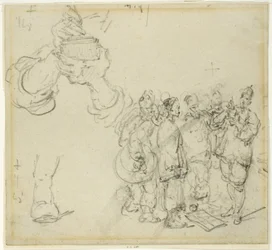 Blatt mit Studien: Hände und Gruppe orientalischer Figuren