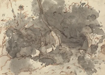 Reetgedecktes Gebäude im Wald