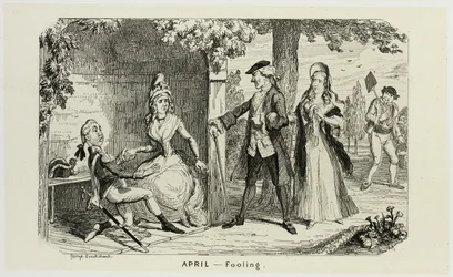 April - Narr aus George Cruikshanks Stahlradierungen zu The Comic Almanacks: 1835-1853
