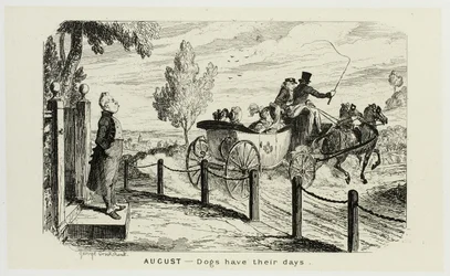 August - Hunde haben ihre Tage aus George Cruikshanks Stahlradierungen zu The Comic Almanacks: 1835-1853
