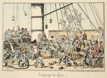 Überquerung der Linie, aus Greenwich Hospital, eine Serie von Marine-Skizzen, die das Leben eines Kriegsmannes beschreiben, veröffentlicht 1825