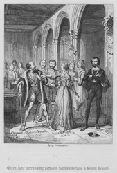 Königin Jane vermittelt zwischen Northumberland und Simon Renard (Stich)