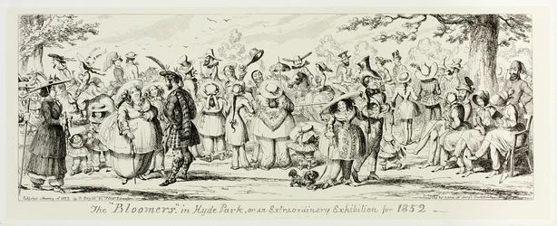 Die "Bloomers" im Hyde Park oder eine außergewöhnliche Ausstellung für 1852 aus George Cruikshanks Stahlradierungen zu The Comic Almanacks: 1835-1853