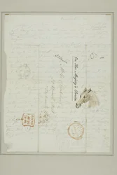 Ohne Titel (Cruikshank-Brief mit Skizzen eines Pferdekopfes)