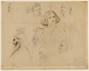 Grobe Skizze für einige der Charaktere in Trilby, einschließlich Trilby und Svengali