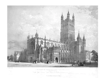 Südwestansicht der Kathedrale von Gloucester, um 1842