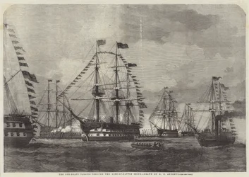 Die Kanonenboote passieren die Linienschiffe