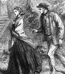 Illustration, die eine Frau darstellt, die einen Antrag von einem Mann ablehnt