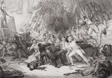 Nelson besteigt die San Josef in der Schlacht von St. Vincent, 14. Februar 1797, aus 