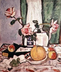 Stillleben mit Rosen und einer Grapefruit