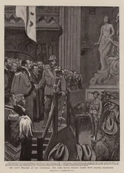 Der Empfang der Stadt im Guildhall, der Lord Mayor schüttelt Colonel Mackinnon die Hand