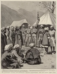 Die Expedition gegen die Bunerwals, Eingeborene übergeben Waffen und zahlen ihre Strafen