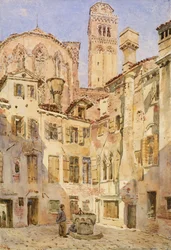 Die Kirche der Frari, Venedig, vom Campiello San Rocco, 1854