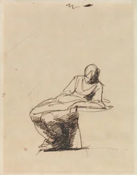 Eine sitzende Frau