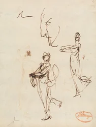 Studie von zwei Figuren und einem Gesicht