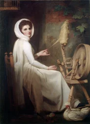 Die Spinnerin Lady Emma Hamilton am Spinnrad