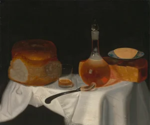 Stillleben mit Brot, Butter und Käse