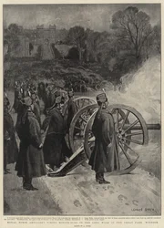 Königliche Pferdeartillerie feuert Minutenschüsse im Long Walk im Great Park, Windsor