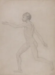 Vergleichende anatomische Darstellung der Struktur des menschlichen Körpers mit der eines Tigers und eines gewöhnlichen Huhns: Menschliche Figur, Seitenansicht (Vorentwurf)