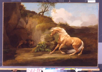 Ein Pferd erschreckt sich vor einem Löwen, ca. 1790-5