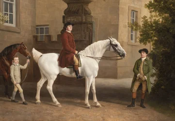 (Detail) William Henry Cavendish Bentinck, 3. Herzog von Portland vor den Reitställen der Welbeck Abbey, 1766-7
