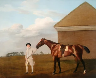 Firetail mit seinem Trainer am Rubbing-Down House auf Newmarket Heath