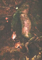 Feldmäuse am Fuß eines Baumes, 1876