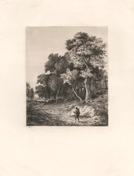Landschaft, Mann trägt Stock über der Schulter