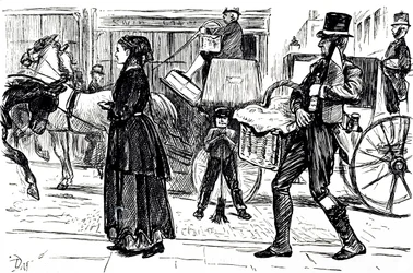 Eine Karikatur, die die frühen Tage der Genossenschaftsläden zeigt. Illustriert von George du Maurier (1834-1896), ein franco-britischer Karikaturist und Autor