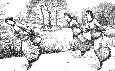 Illustration von Mädchen, die die Spur für den Hasen und die Hunde legen