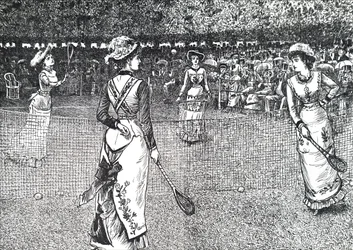 Damen spielen Rasentennis